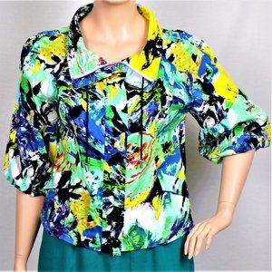 JUST B size XL multicolor 3/4-sleeve zip-front lighweight jacket cotton/spandex